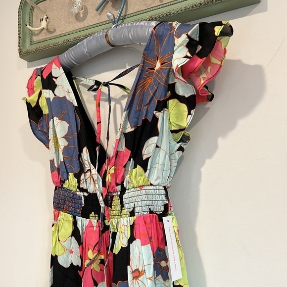 ModCloth Honolulu floral black ruffle cap sleeve tiered maxi dress small new - Picture 5 of 10